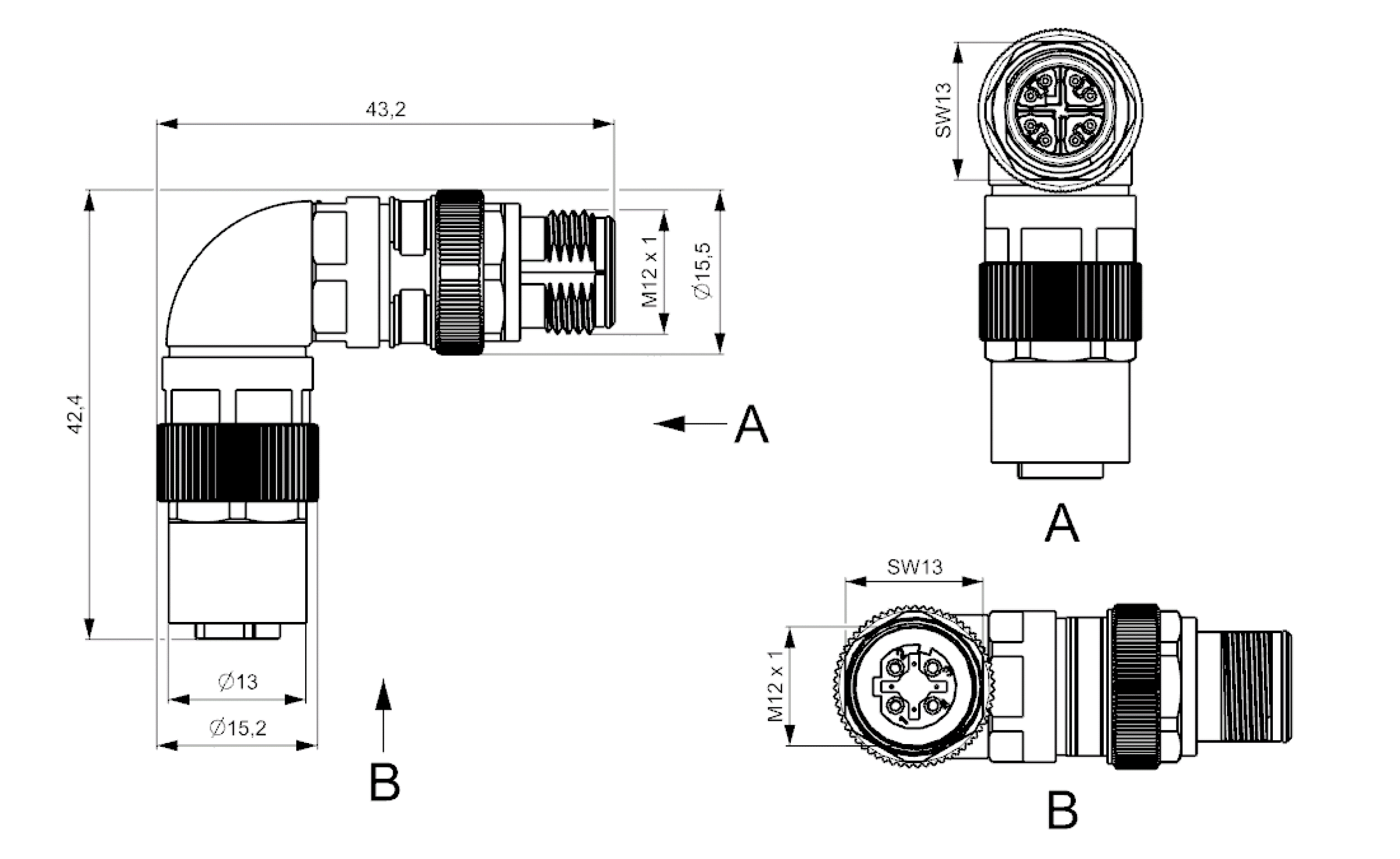 M12 90° Adapter X D kod.